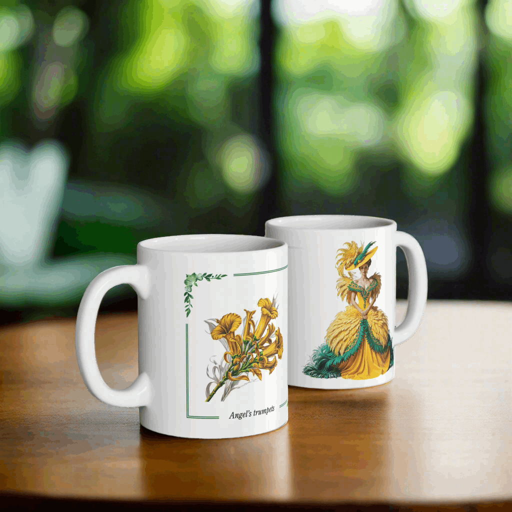 Angel’s Trumpets Elegance Yellow Green Fashion Mug - 05