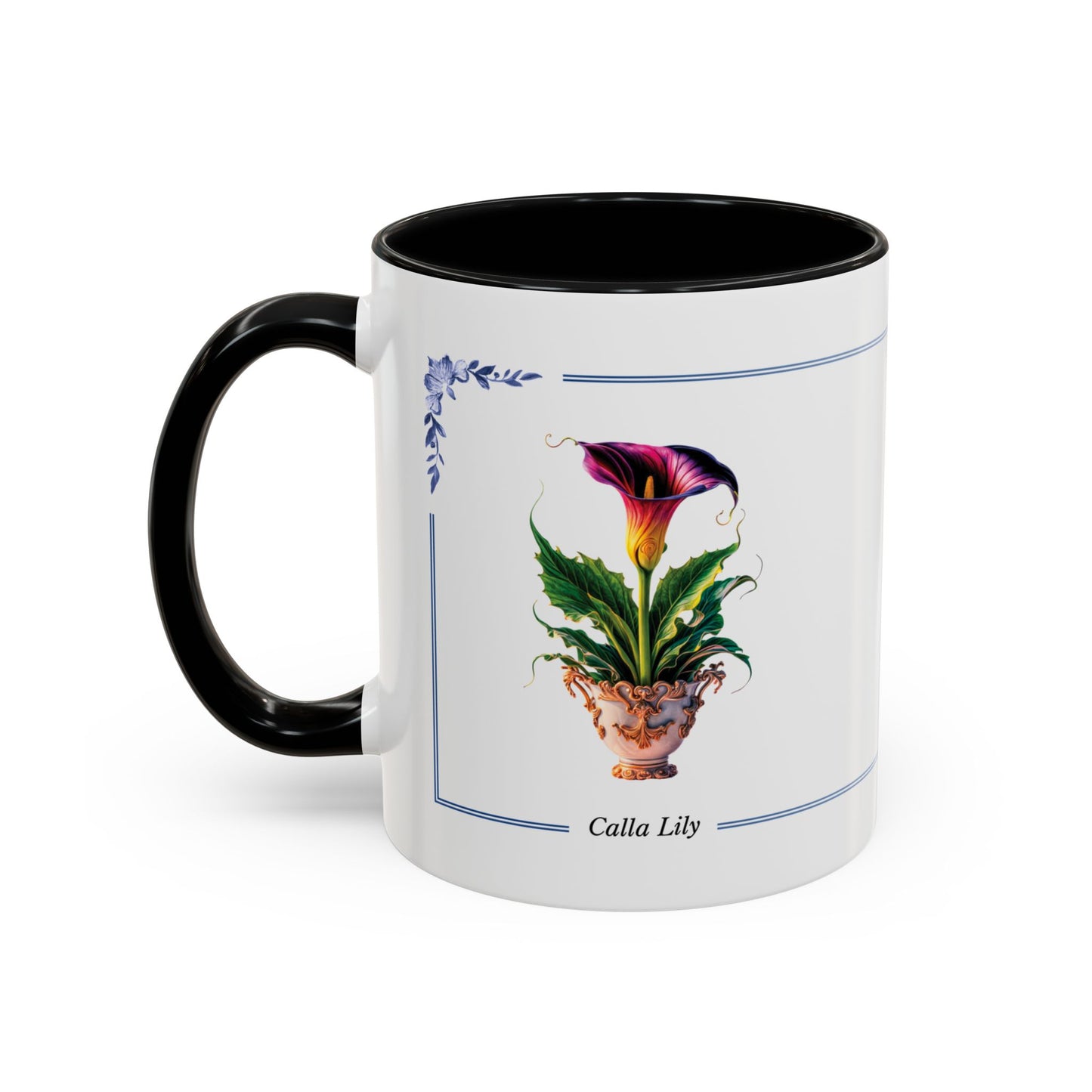 Mug with calla lily design on a white background