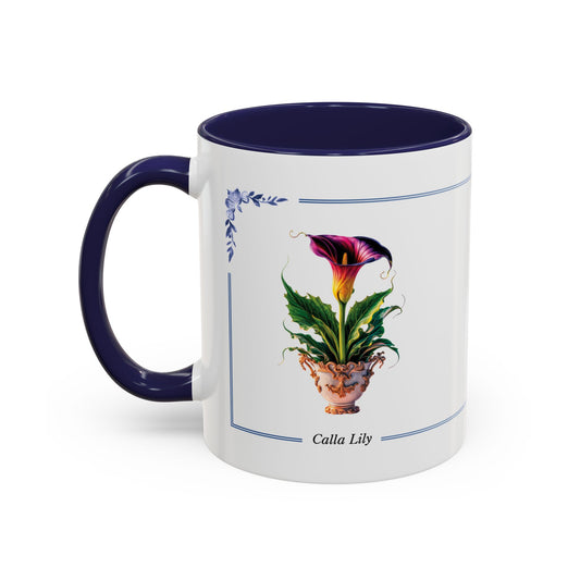 Mug with calla lily design on a white background