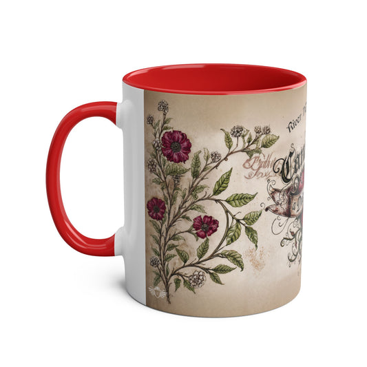 Mug with heart design and red interior on a white background