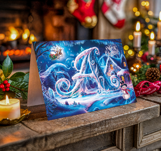 Christmas-themed greeting card with decorative elements on a festive background