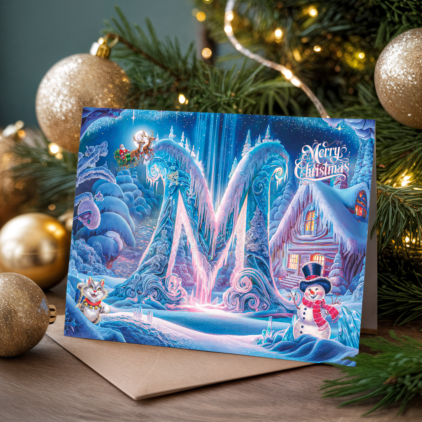 Christmas greeting card with letter M