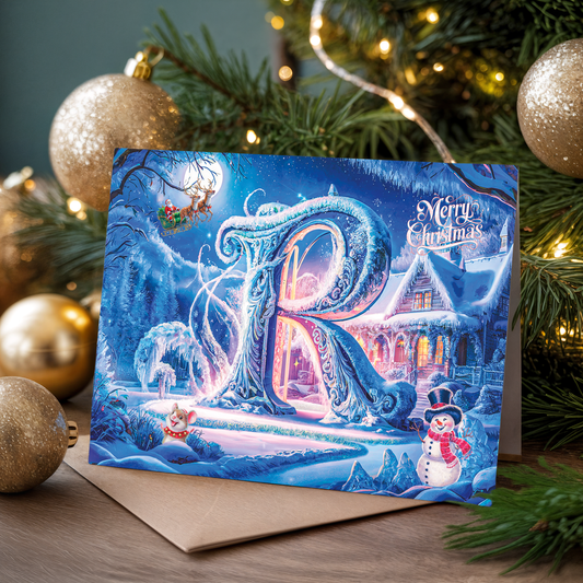 Festive Christmas card with letter R