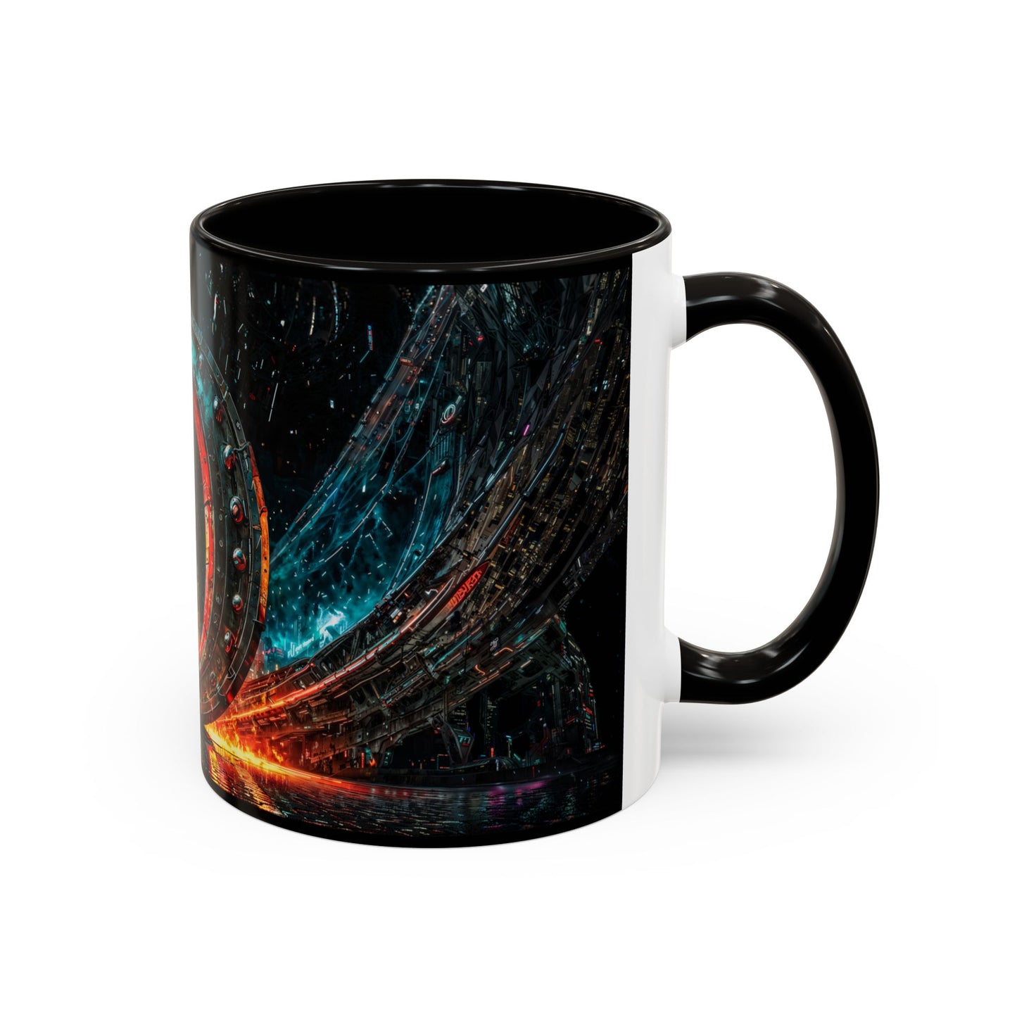 Mug with a colorful cyberpunk design on a white background