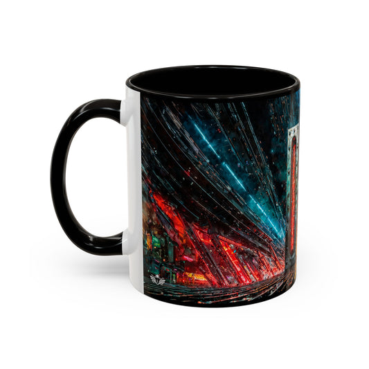 Mug with a cyberpunk abstract design on a white background