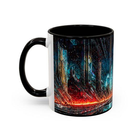 Mug with a cyberpunk abstract design on a white background