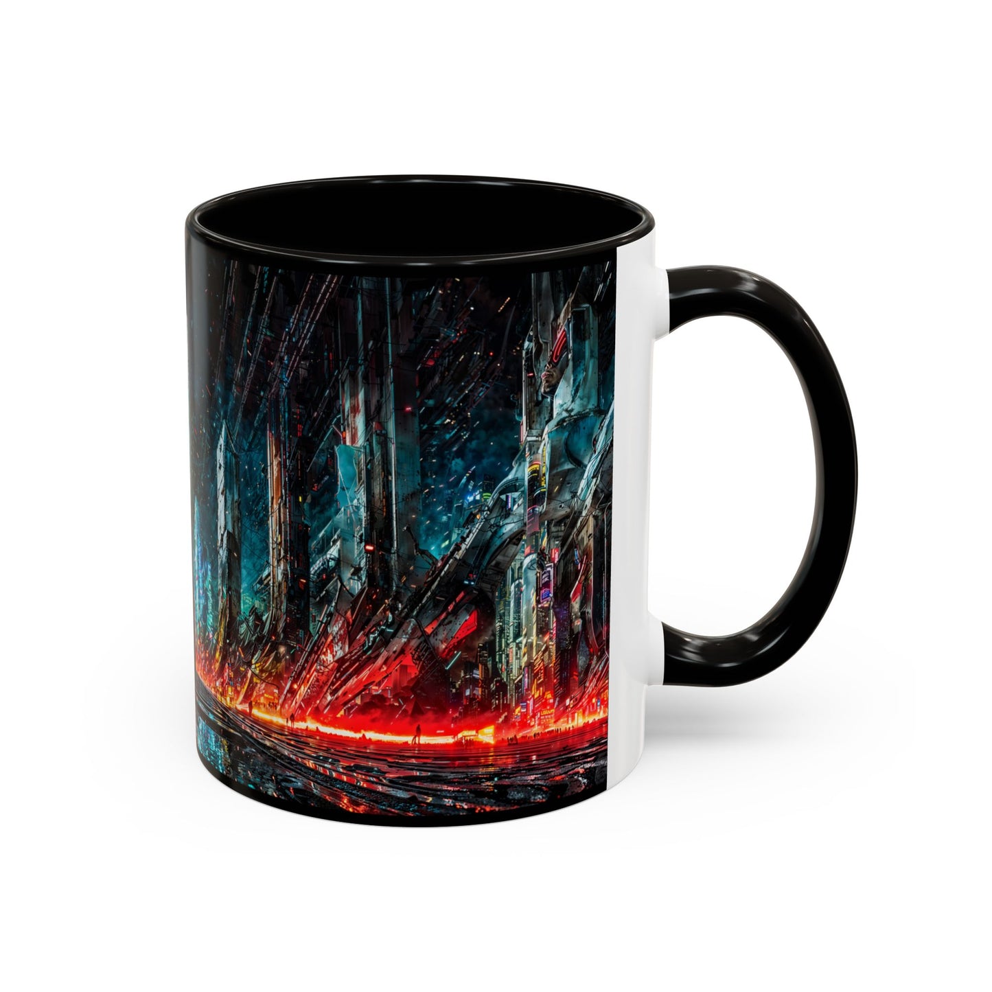 Mug with a futuristic cyberpunk design on a white background