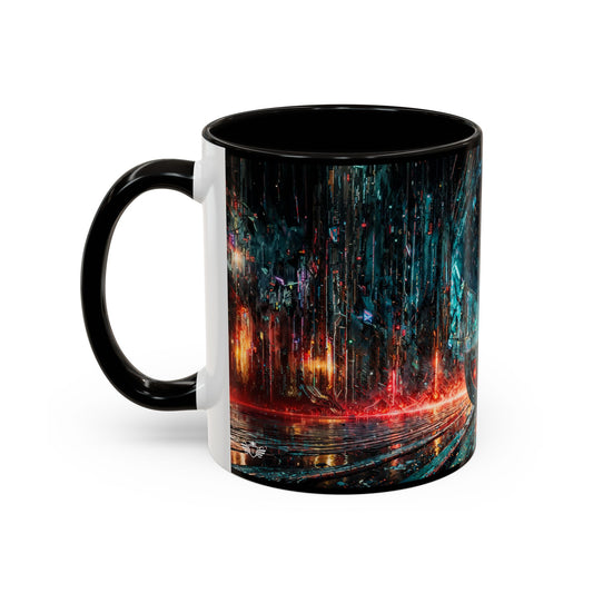 Mug with a cyberpunk abstract design on a white background