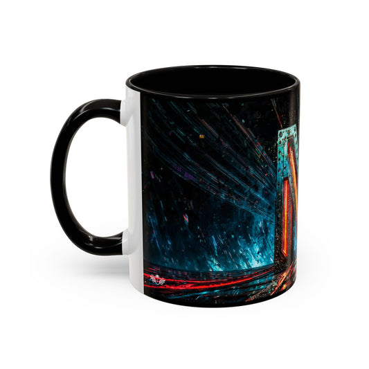 Mug with a cyberpunk abstract design on a white background
