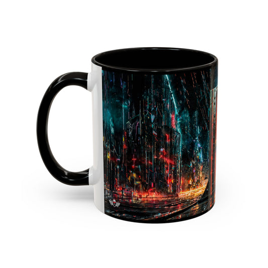 Mug with a cyberpunk abstract design on a white background