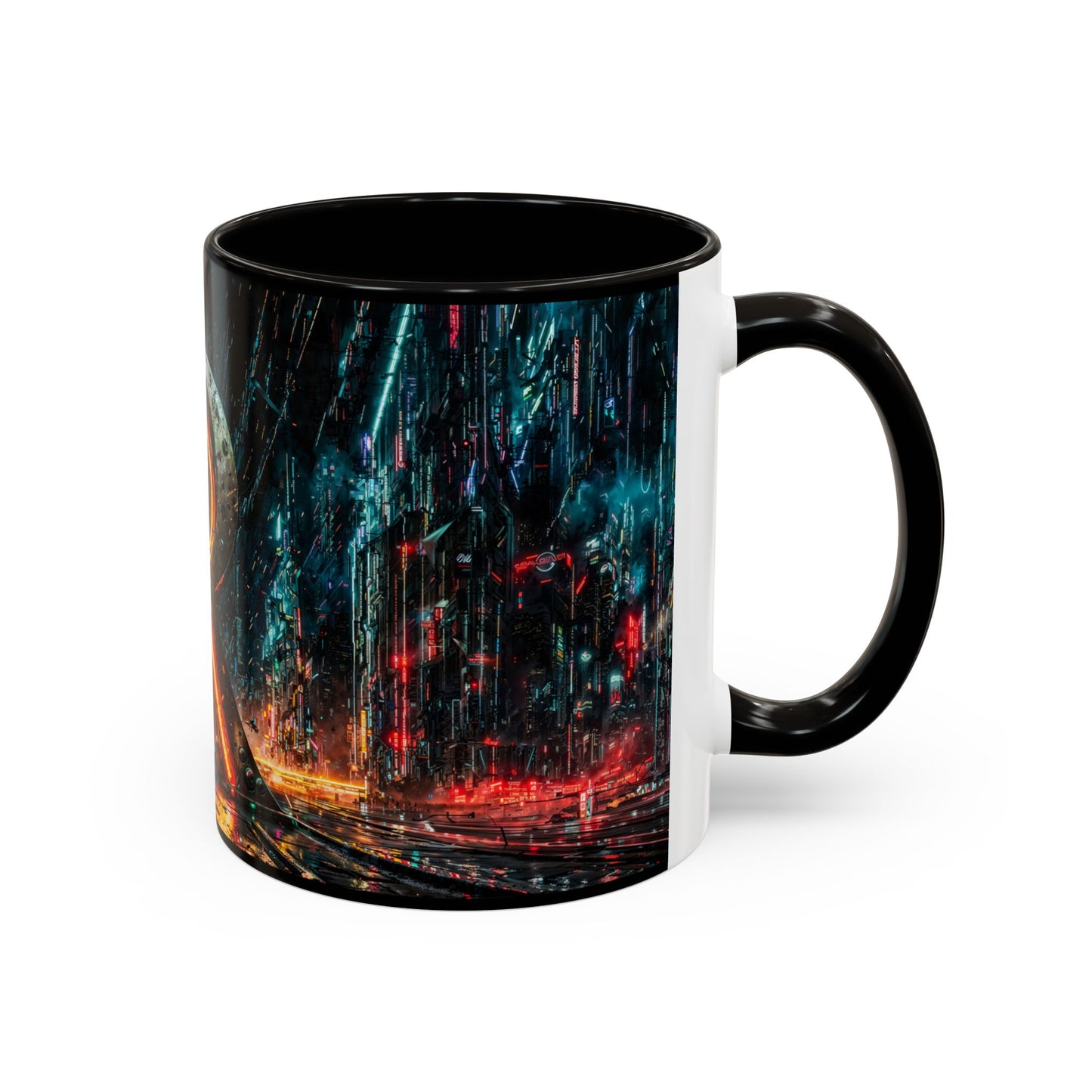 Mug with a futuristic cyberpunk design on a white background