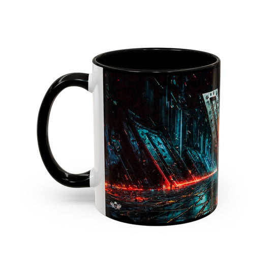 Mug with a futuristic cyberpunk design on a white background