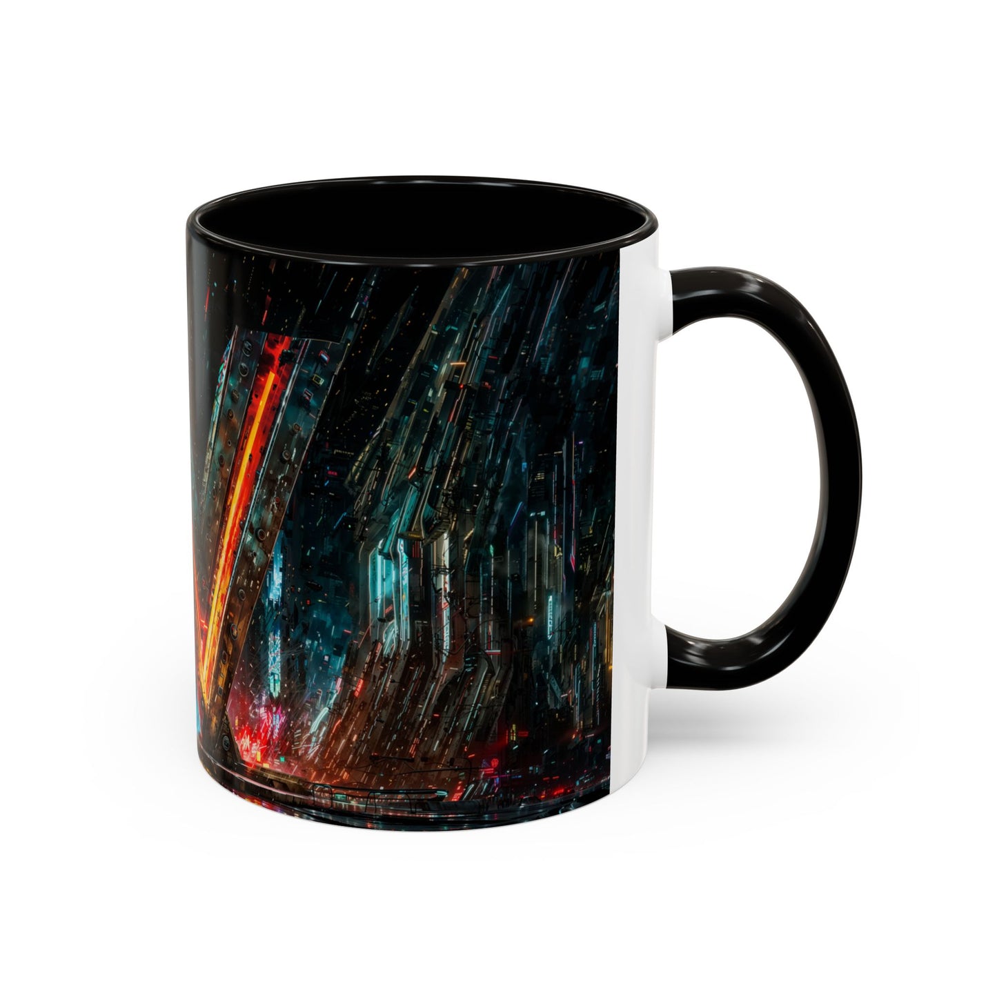 Mug with a cyberpunk abstract design on a white background