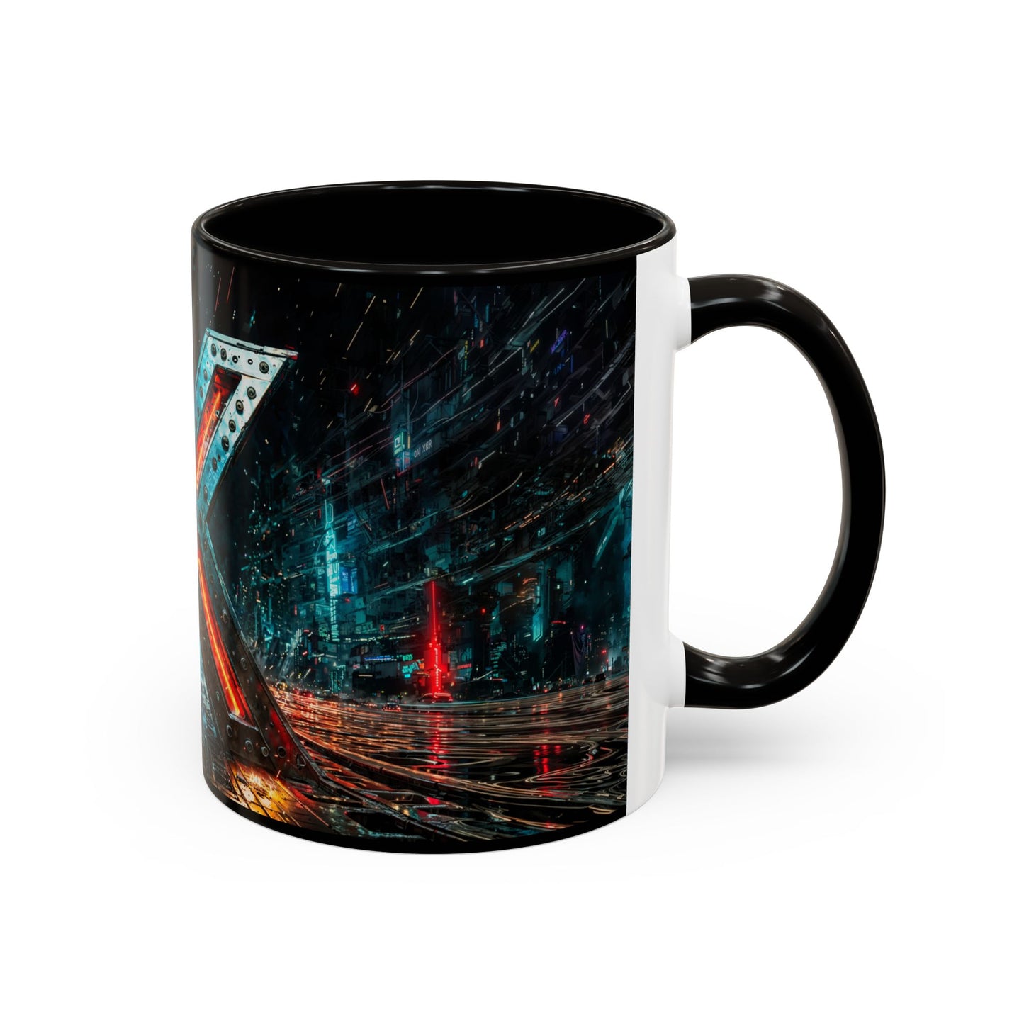 Mug with a cyberpunk abstract design on a white background