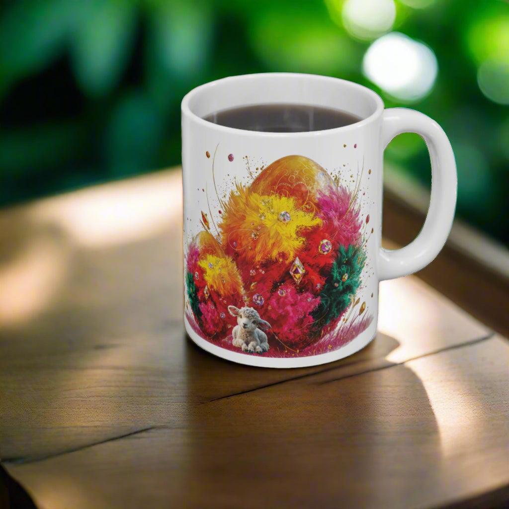 Fairy-Tale Elegance Easter Colorful Feathers Egg Mug - 04