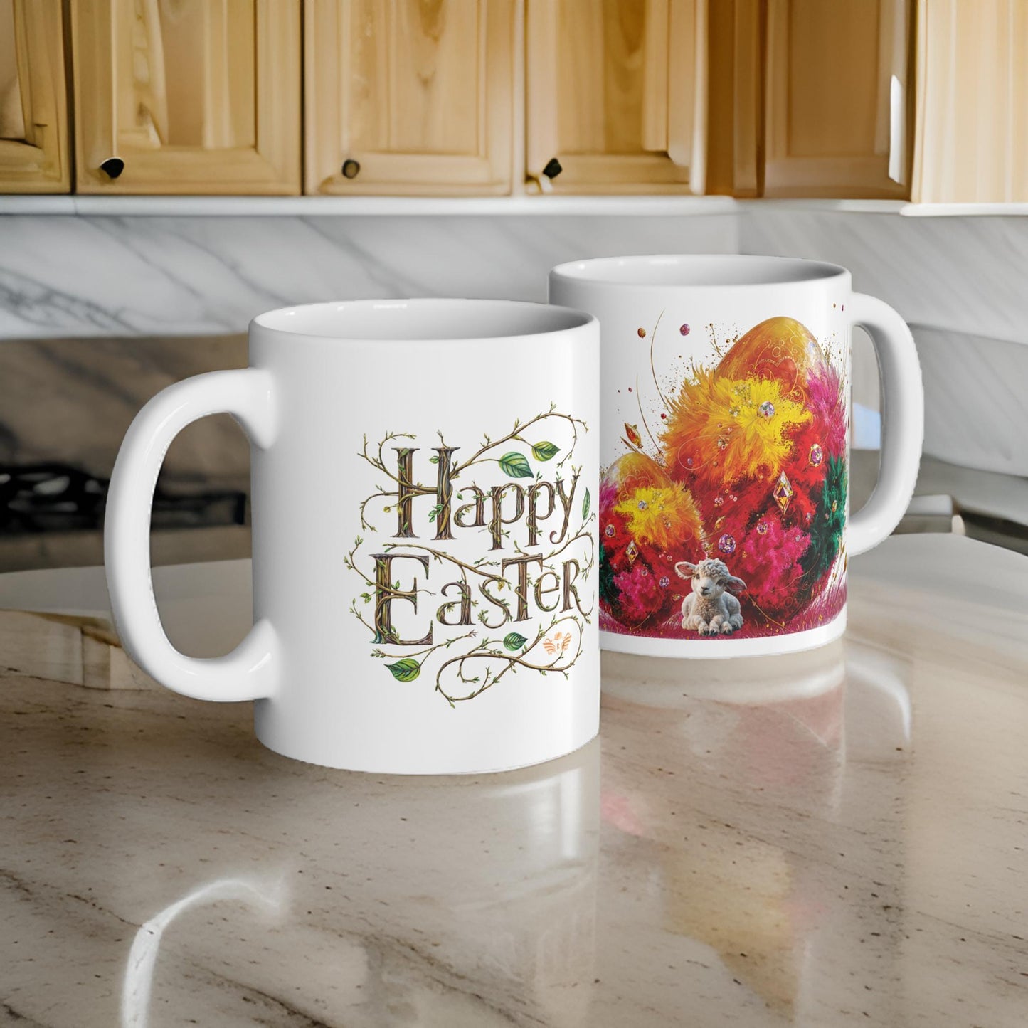 Fairy-Tale Elegance Easter Colorful Feathers Egg Mug - 05