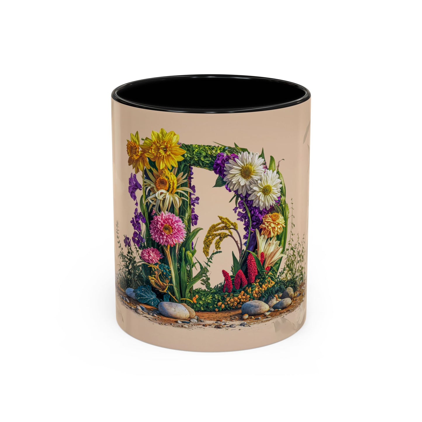 Mug with floral design on a beige background