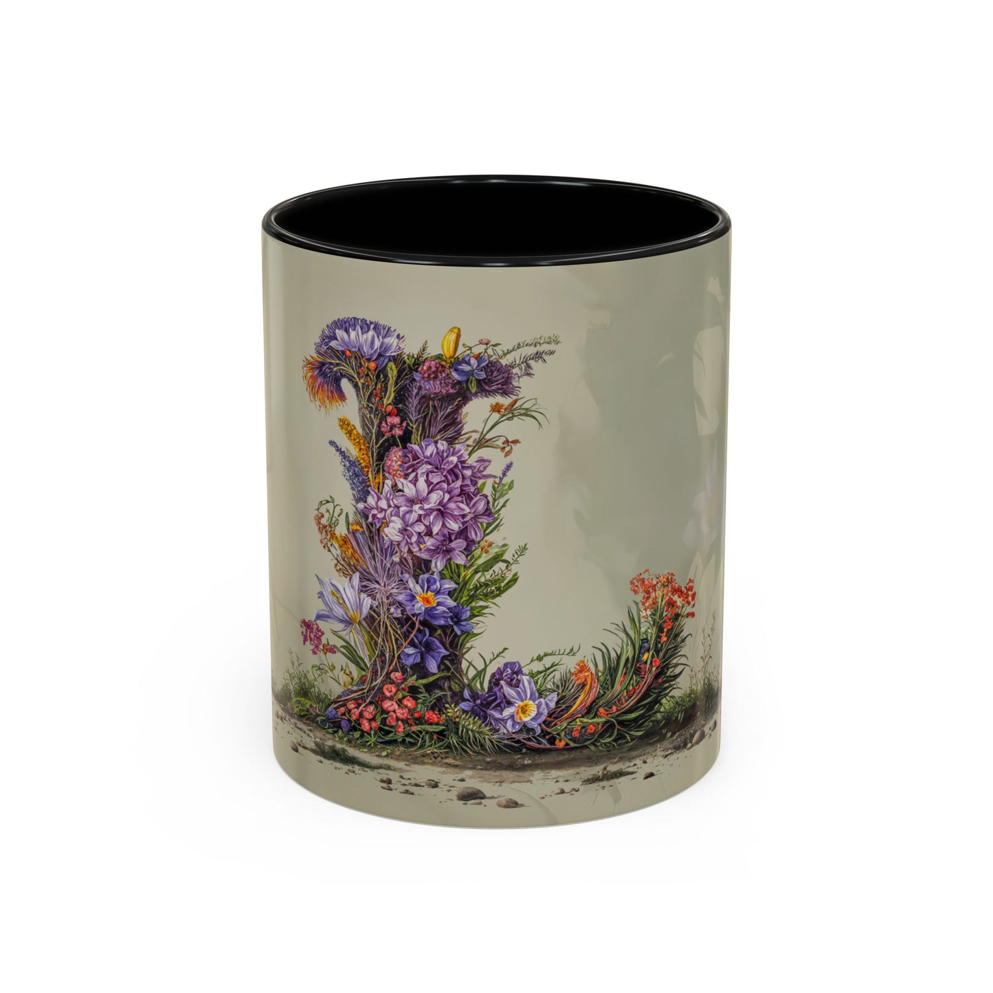 Decorative mug with floral design on a beige background