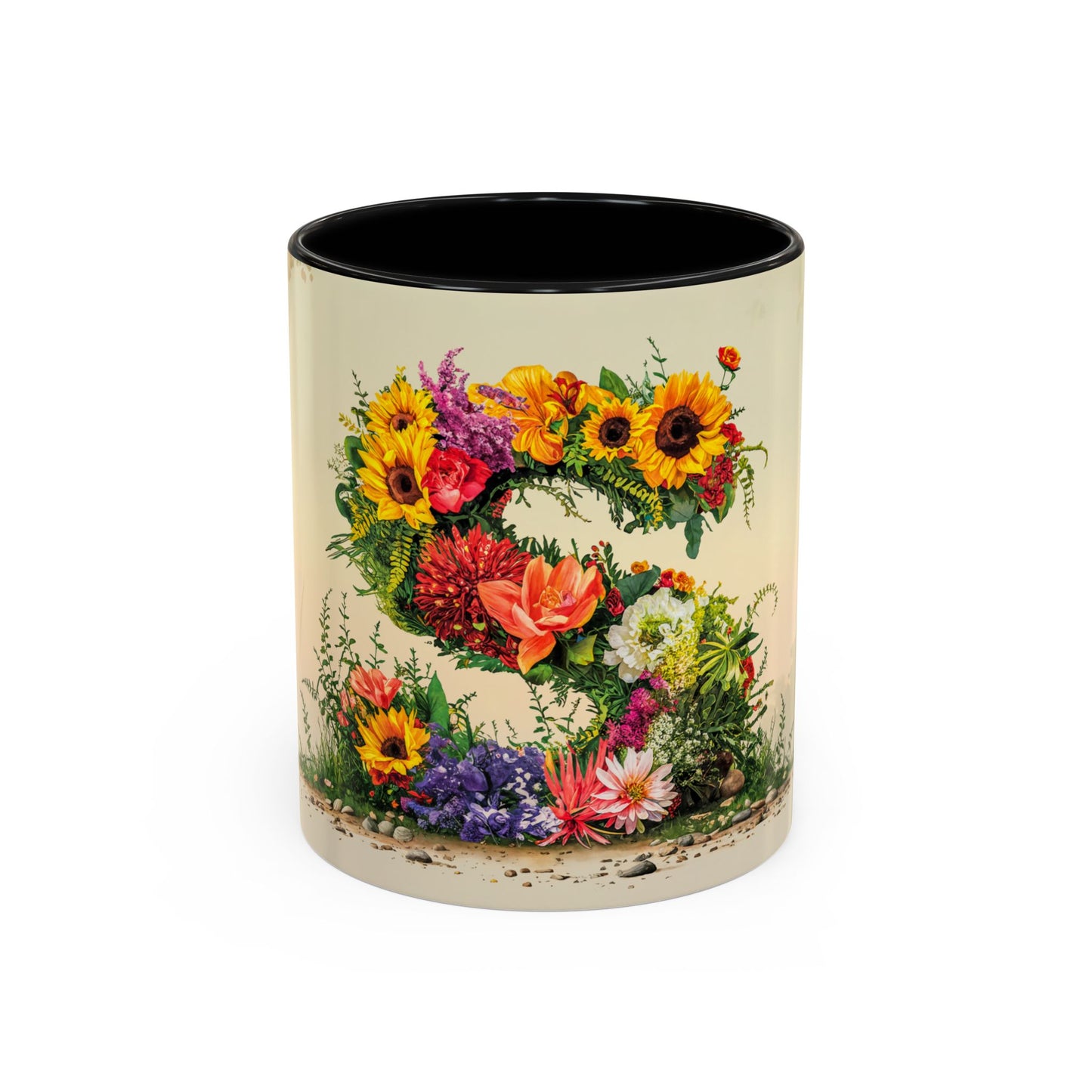Decorative mug with floral design on a white background