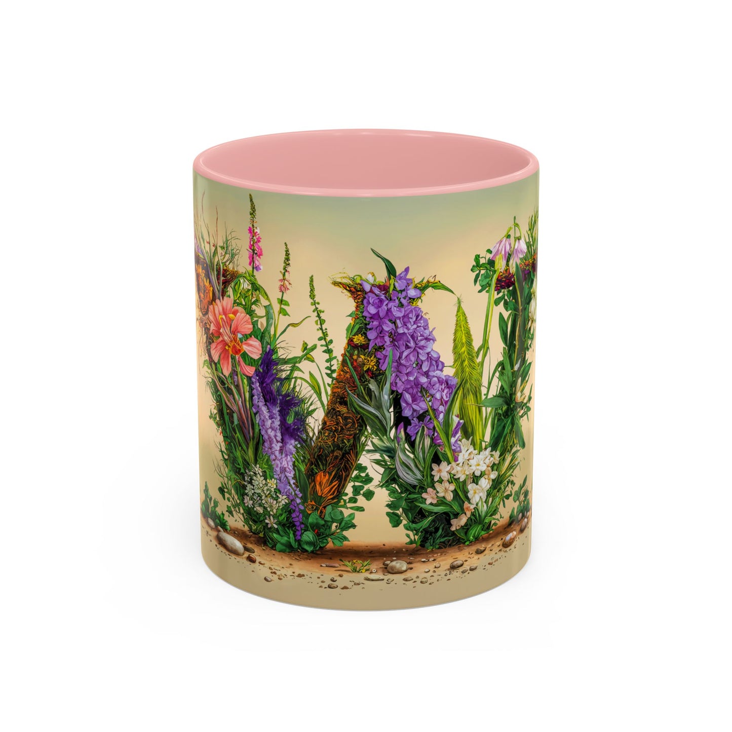 Mug with floral design and pink interior on a white background