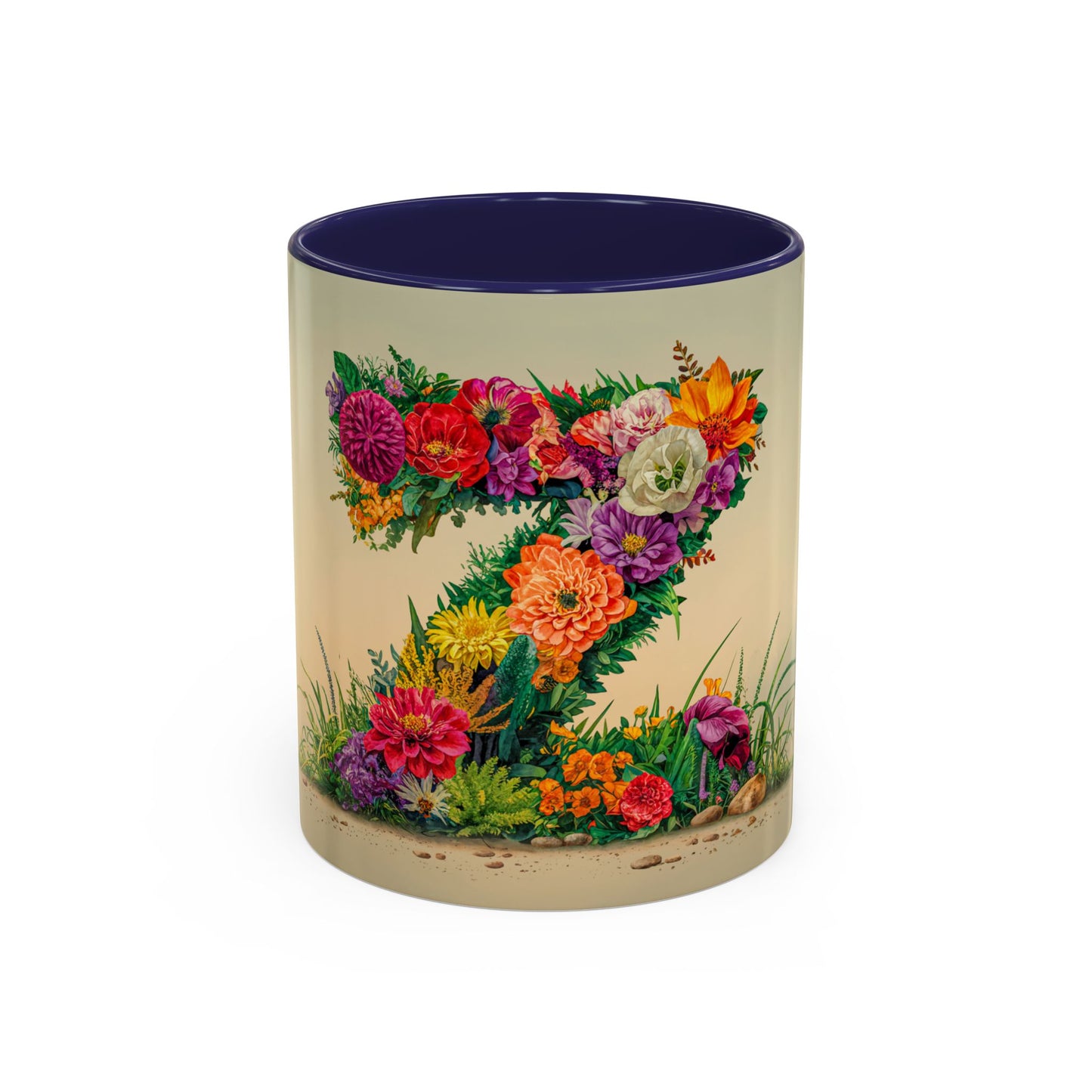 Mug with floral design on a beige background