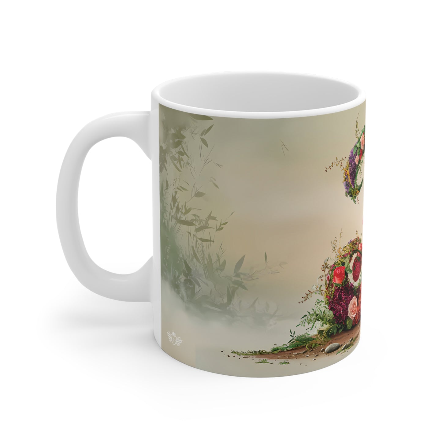 Flower Fantasy Ceramic Mug with Letter J - 02