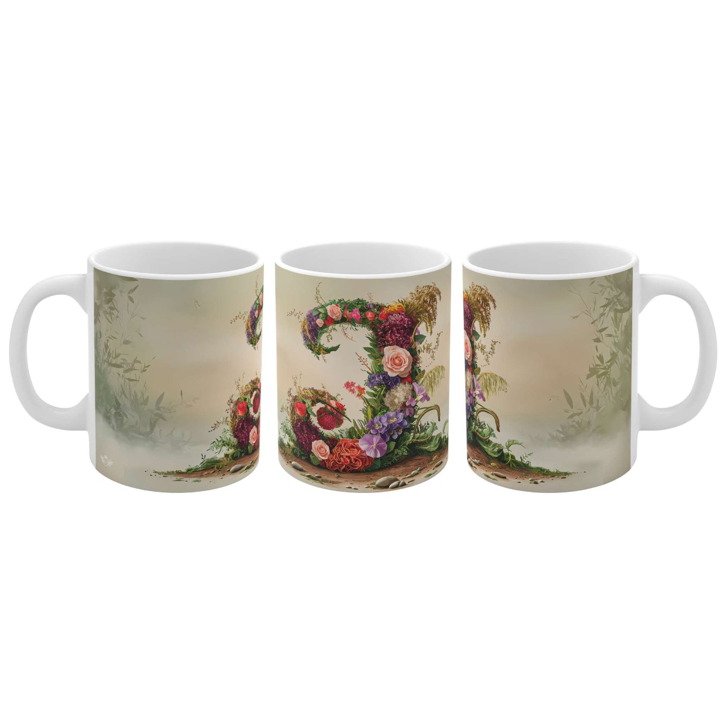 Flower Fantasy Ceramic Mug with Letter J - 04