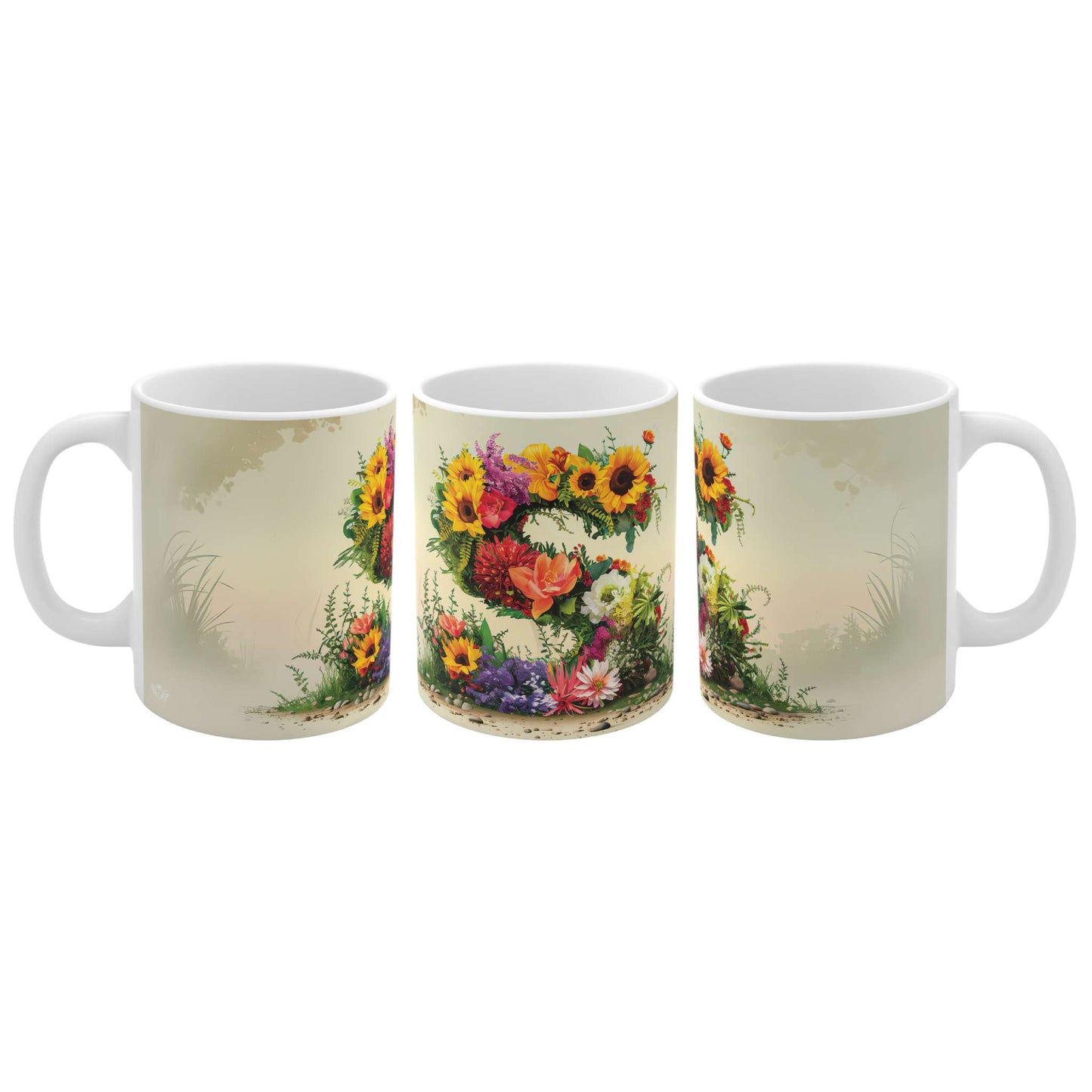 Flower Fantasy Ceramic Mug with Letter S - 04