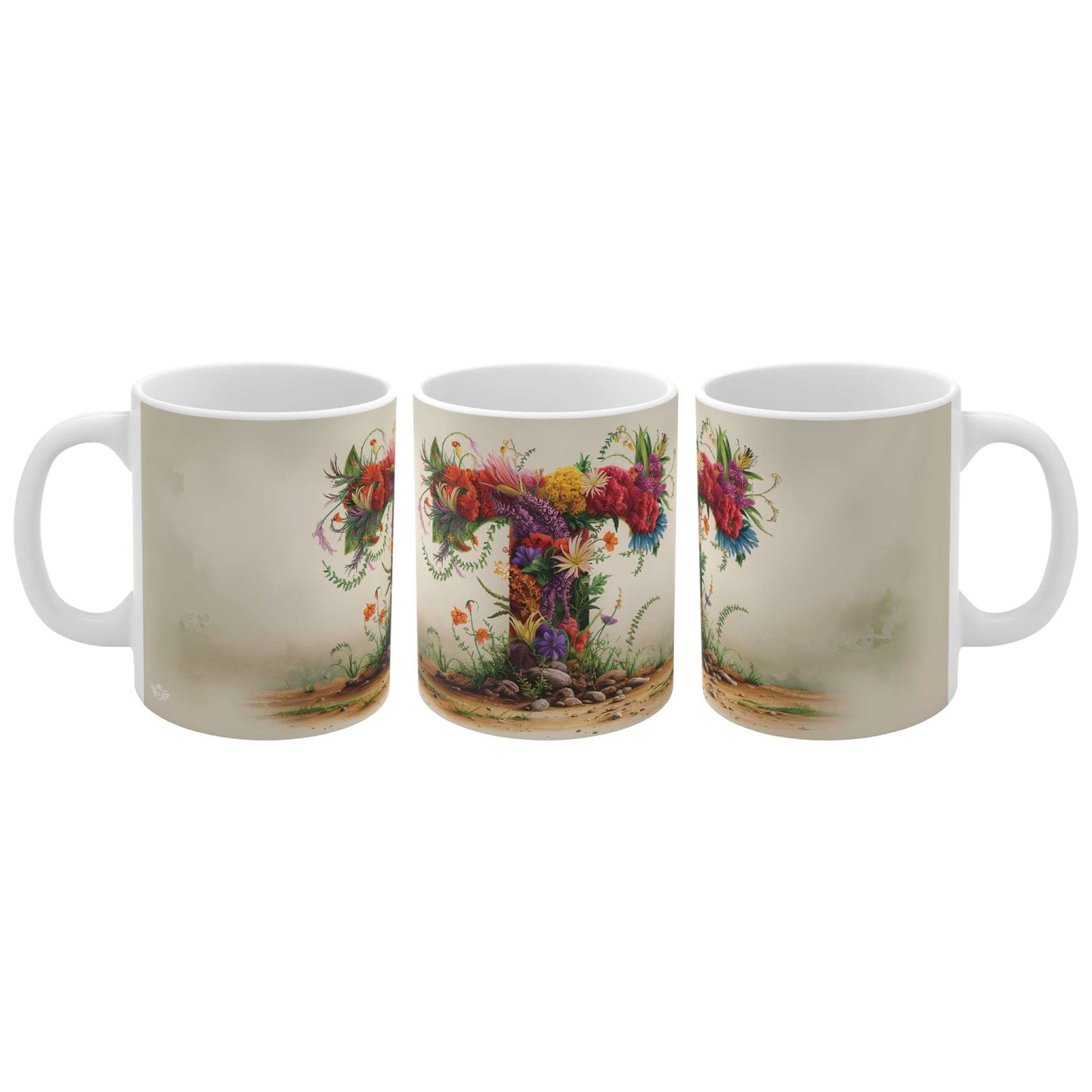 Flower Fantasy Ceramic Mug with Letter T - 04