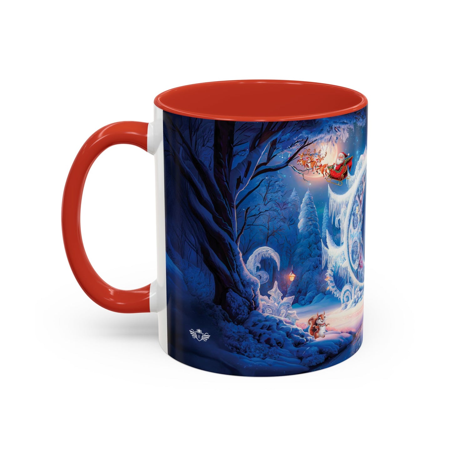 Mug with Christmas design and red handle