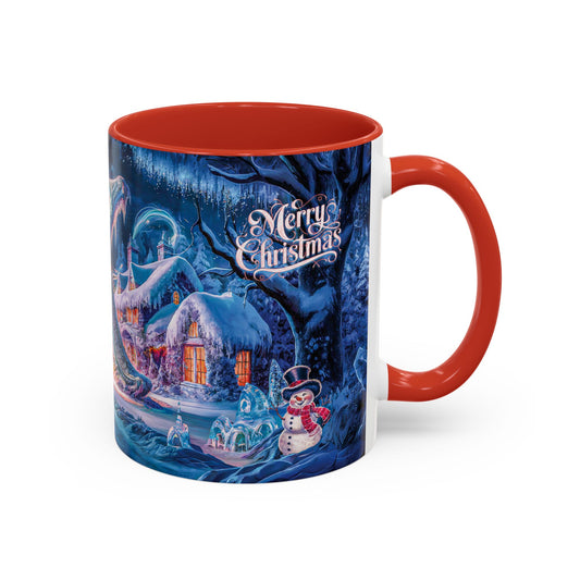 Mug with Christmas scene and "Merry Christmas" text on a white background