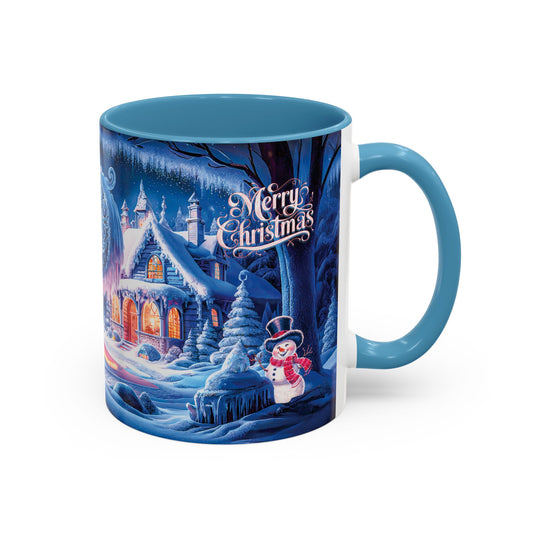 Mug with winter scene and "Merry Christmas" text on a white background