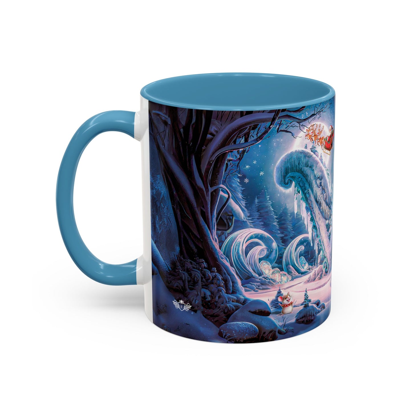 Mug with a fantasy design featuring trees and mystical elements on a white background
