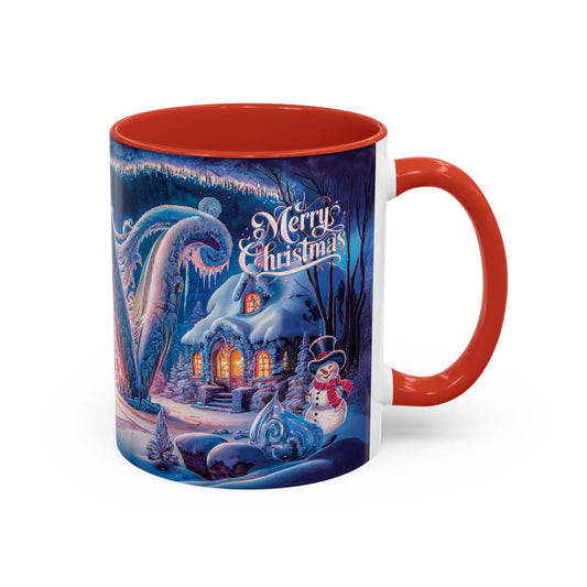 Mug with Christmas-themed design featuring a snowy scene and 'Merry Christmas' text.