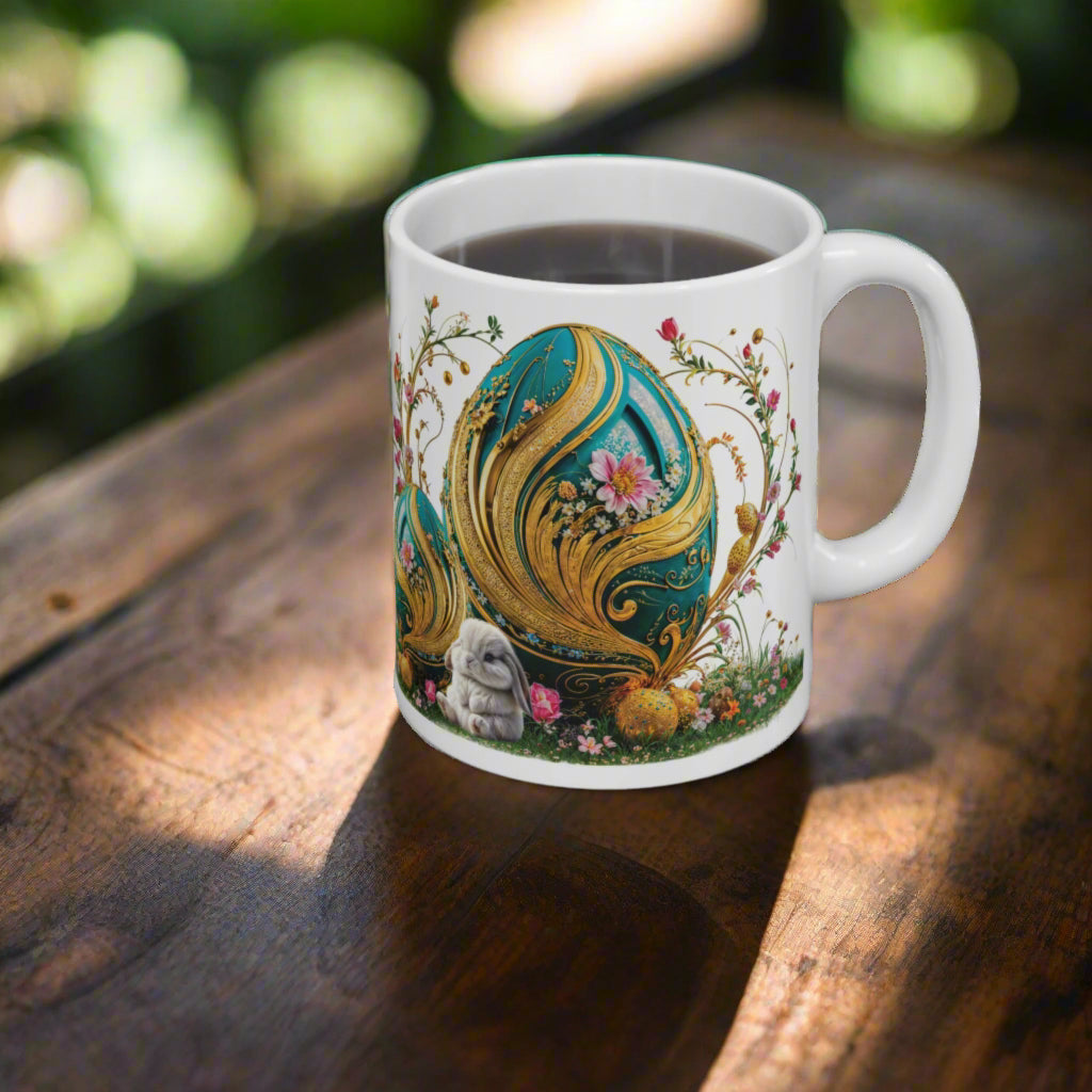 Majestic Elegance Easter Teal and Gold Egg Mug - 04