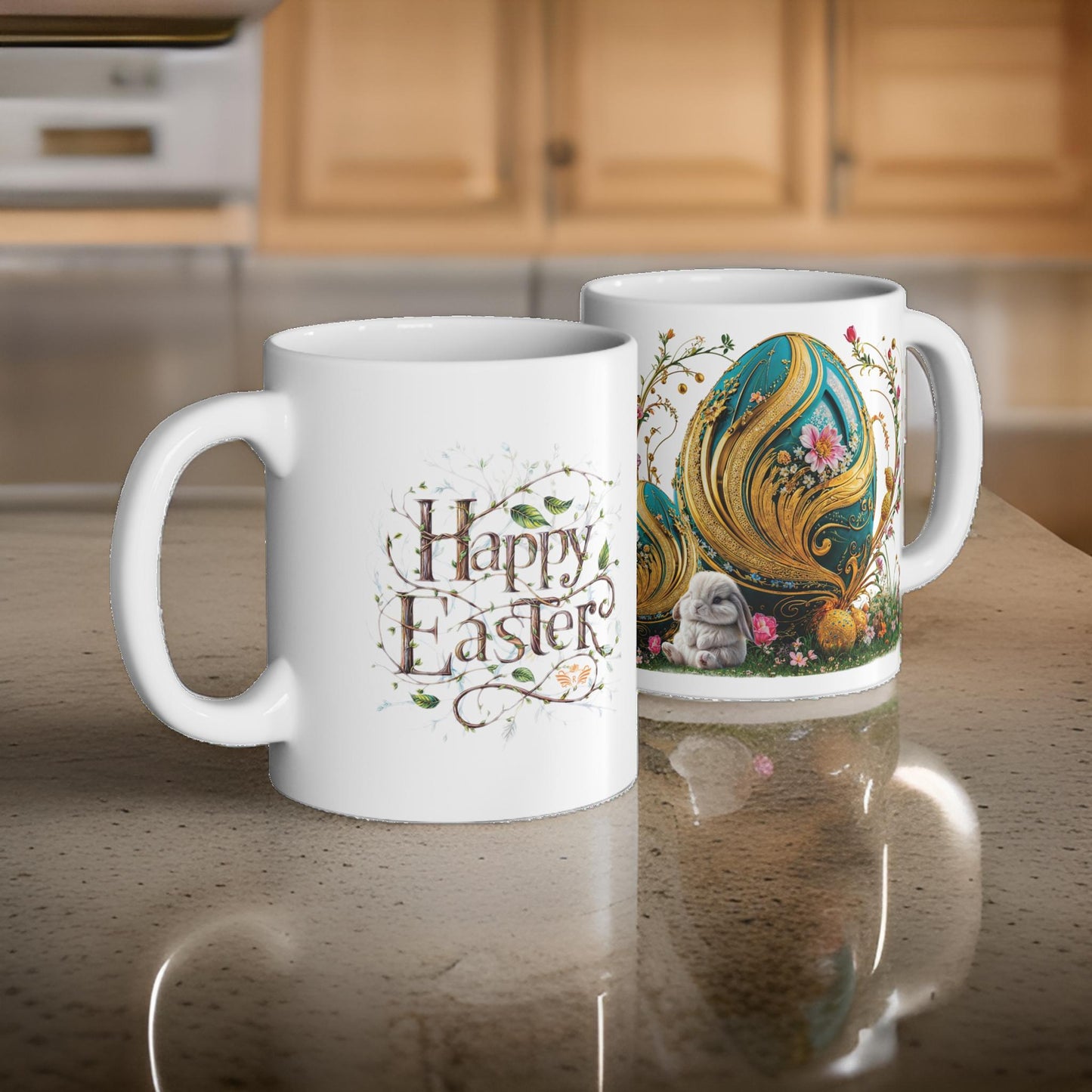 Majestic Elegance Easter Teal and Gold Egg Mug - 05