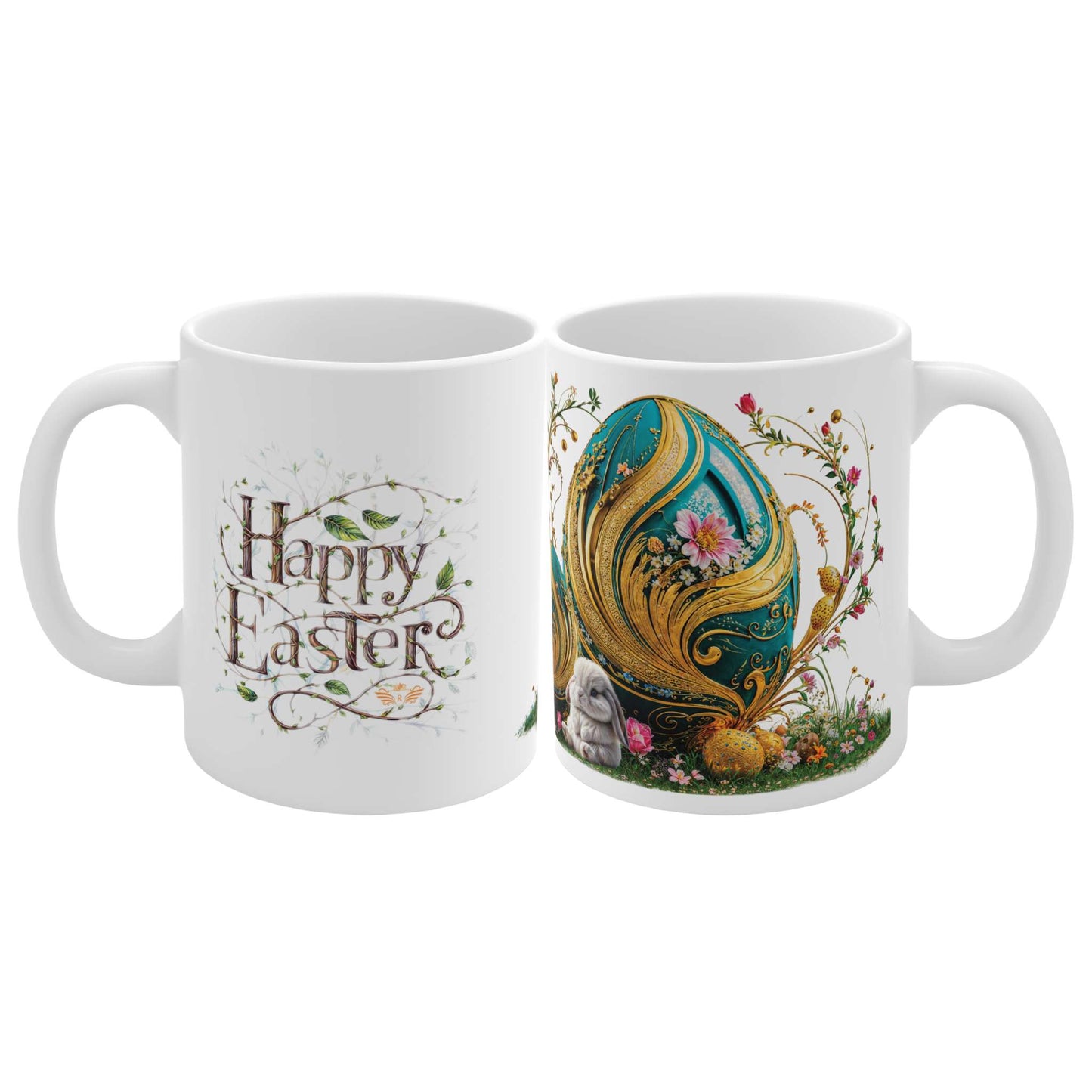Majestic Elegance Easter Teal and Gold Egg Mug - 03