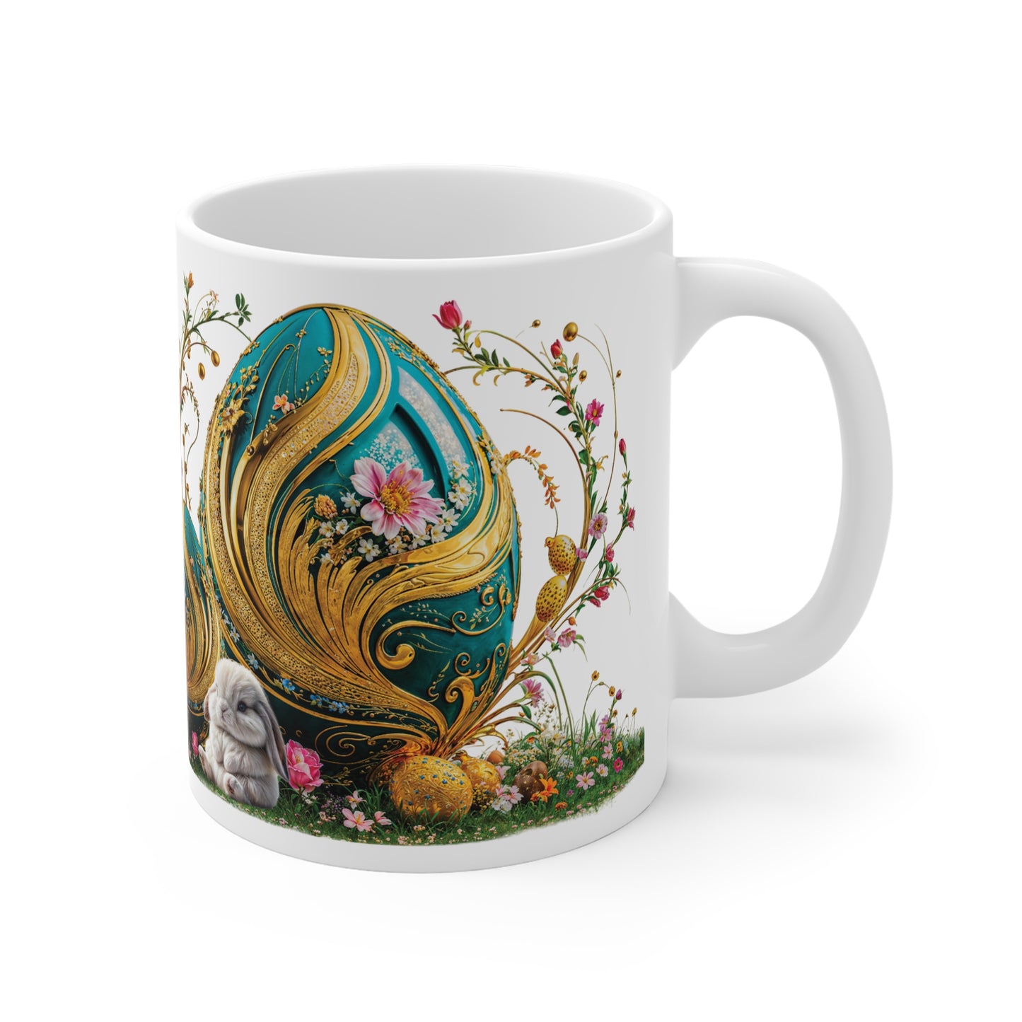 Majestic Elegance Easter Teal and Gold Egg Mug - 01