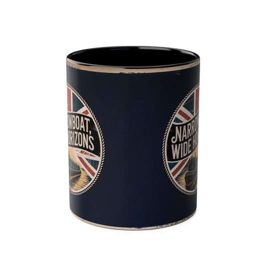 Black mug with Union Jack design and text on a white background