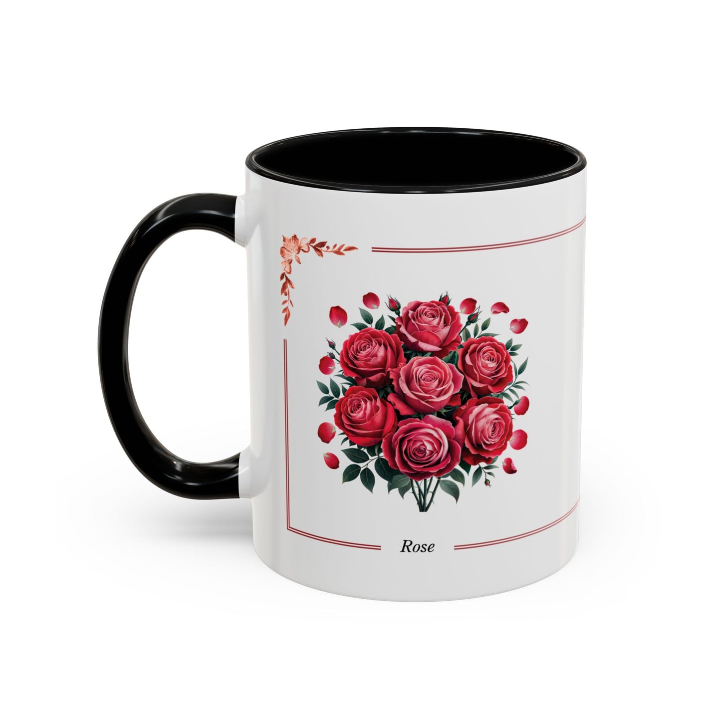 Mug with red rose design on a white background