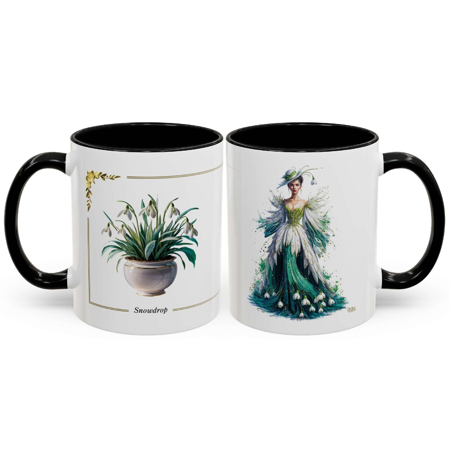 Two mugs with floral designs on a white background