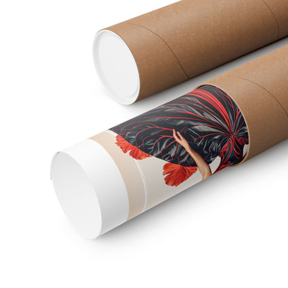 Rolled poster in a tube on a white background