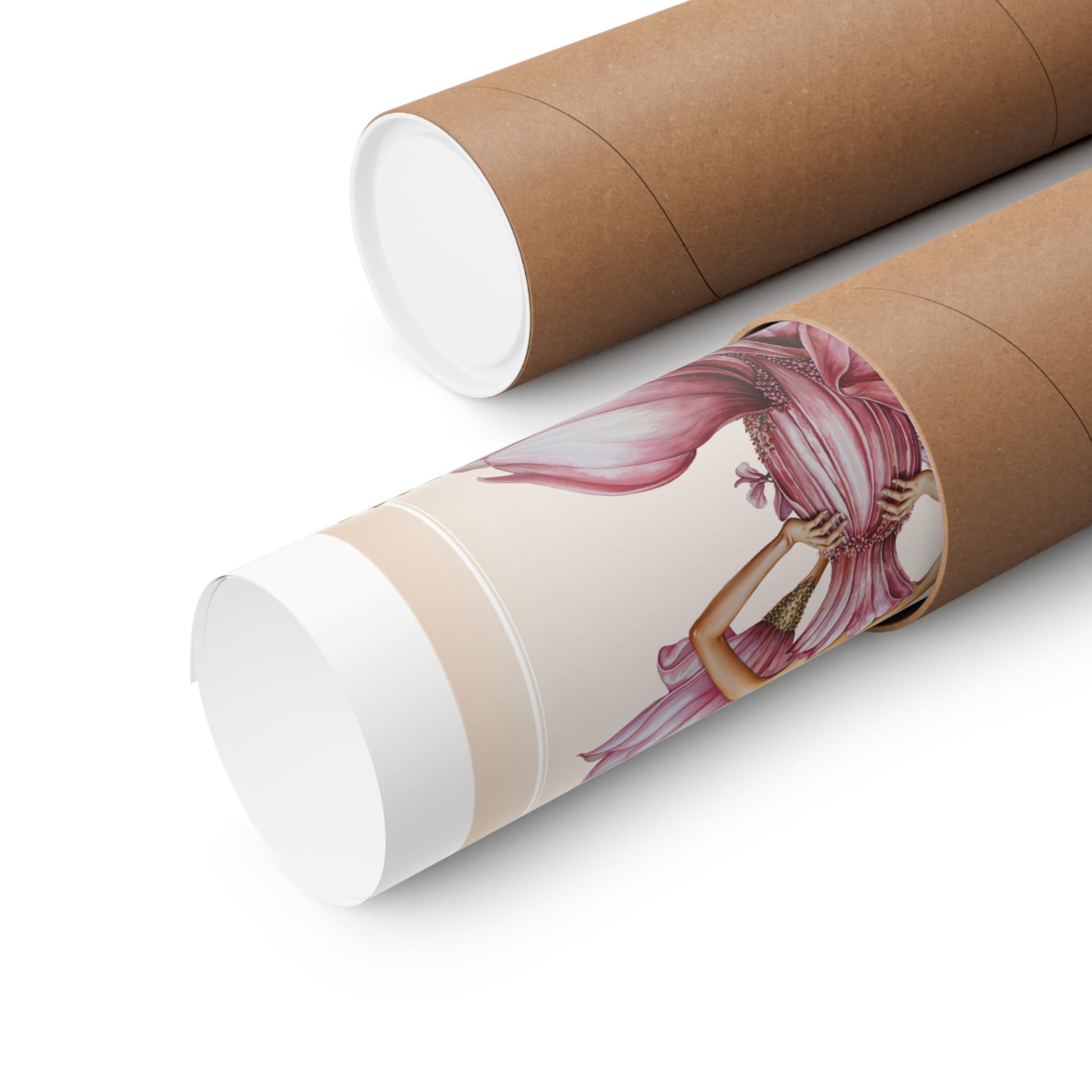 Rolled poster in a tube on a white background