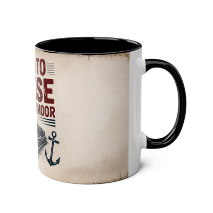 Mug with text and anchor design on a beige background