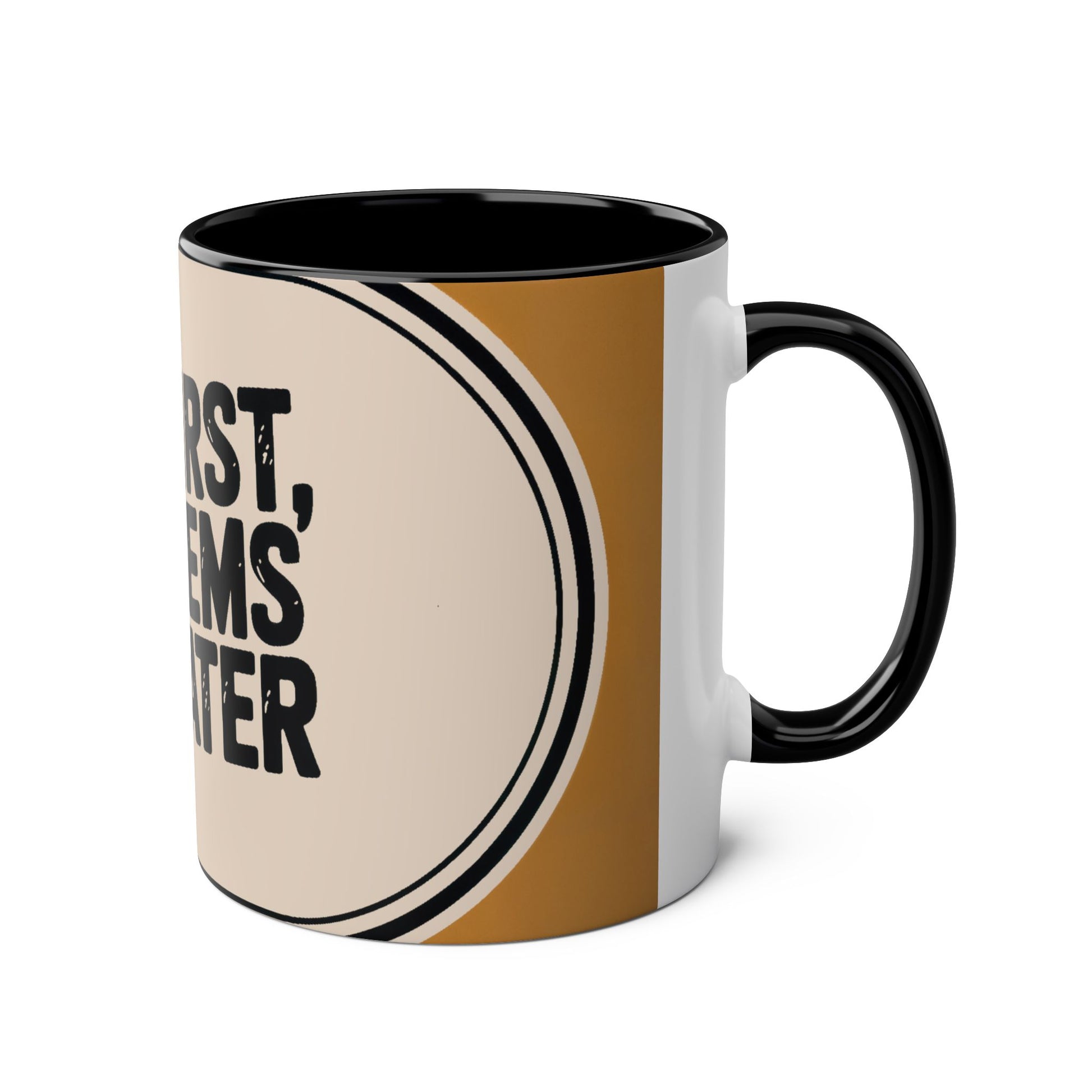 Mug with  narrowboat design and text on a beige background
