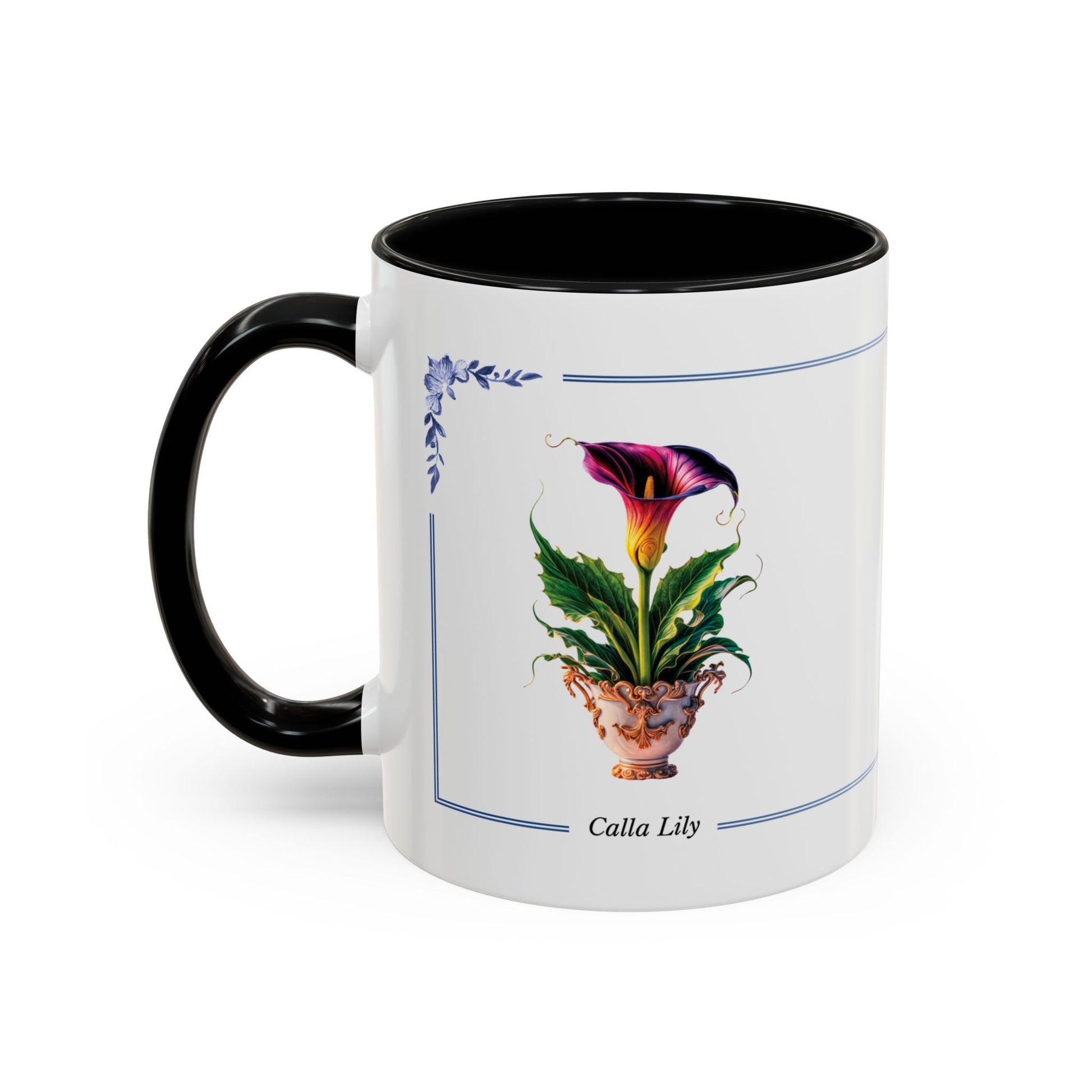 Mug with calla lily design on a white background
