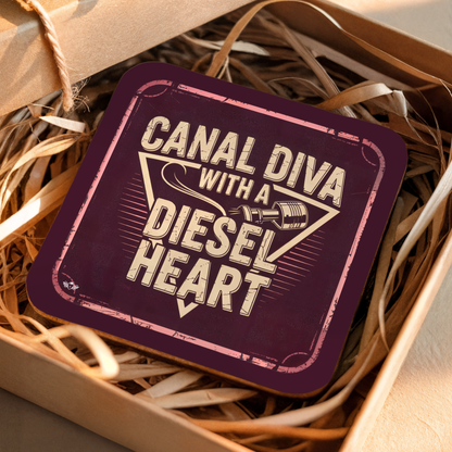 "Canal Diva with a Diesel Heart" Retro Coaster