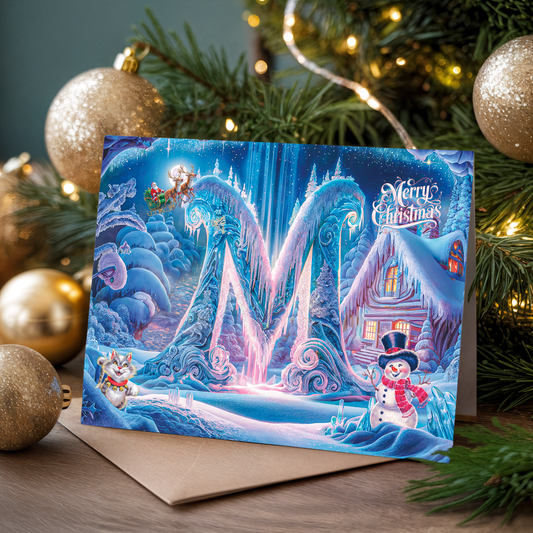 Christmas greeting card with letter M