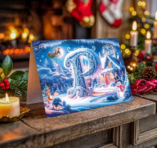 Christmas greeting card with letter P