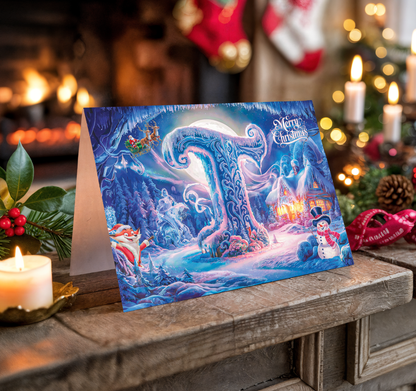 Christmas greeting card with letter T